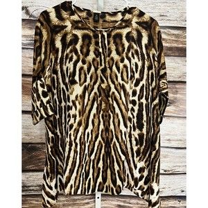 Chicos Black Label Size 0 Small Leopard Print Tunic Pullover Top